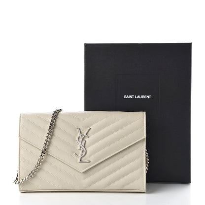 Saint Laurent Grain De Poudre Matelasse Chevron Monogram Chain Wallet Crema Soft 9 of 9