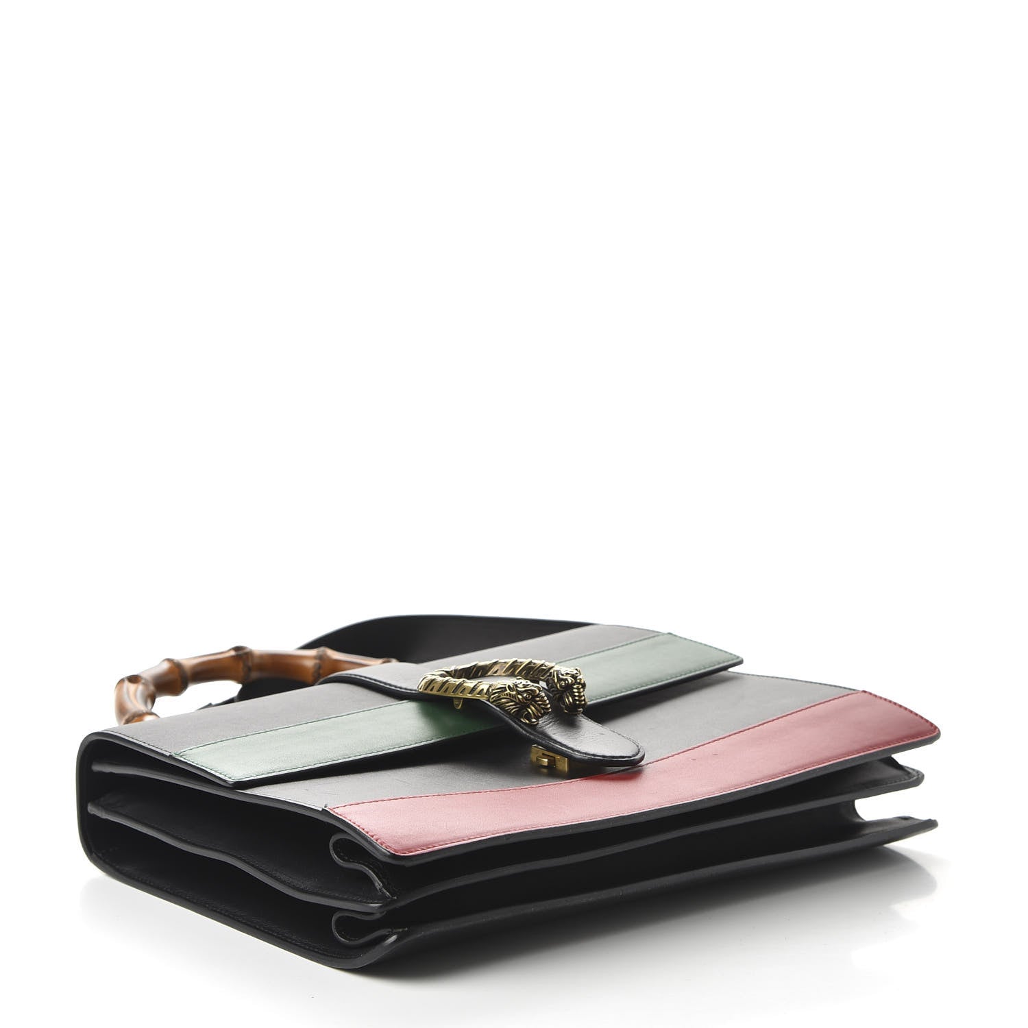 Gucci Calfskin Bamboo Web Large Dionysus Top Handle Bag Black Bright Evergreen Hibiscus Red 4 of 10