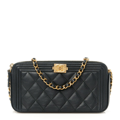 Chanel Lambskin Quilted Small Boy Clutch With Chain Black 1 of 13