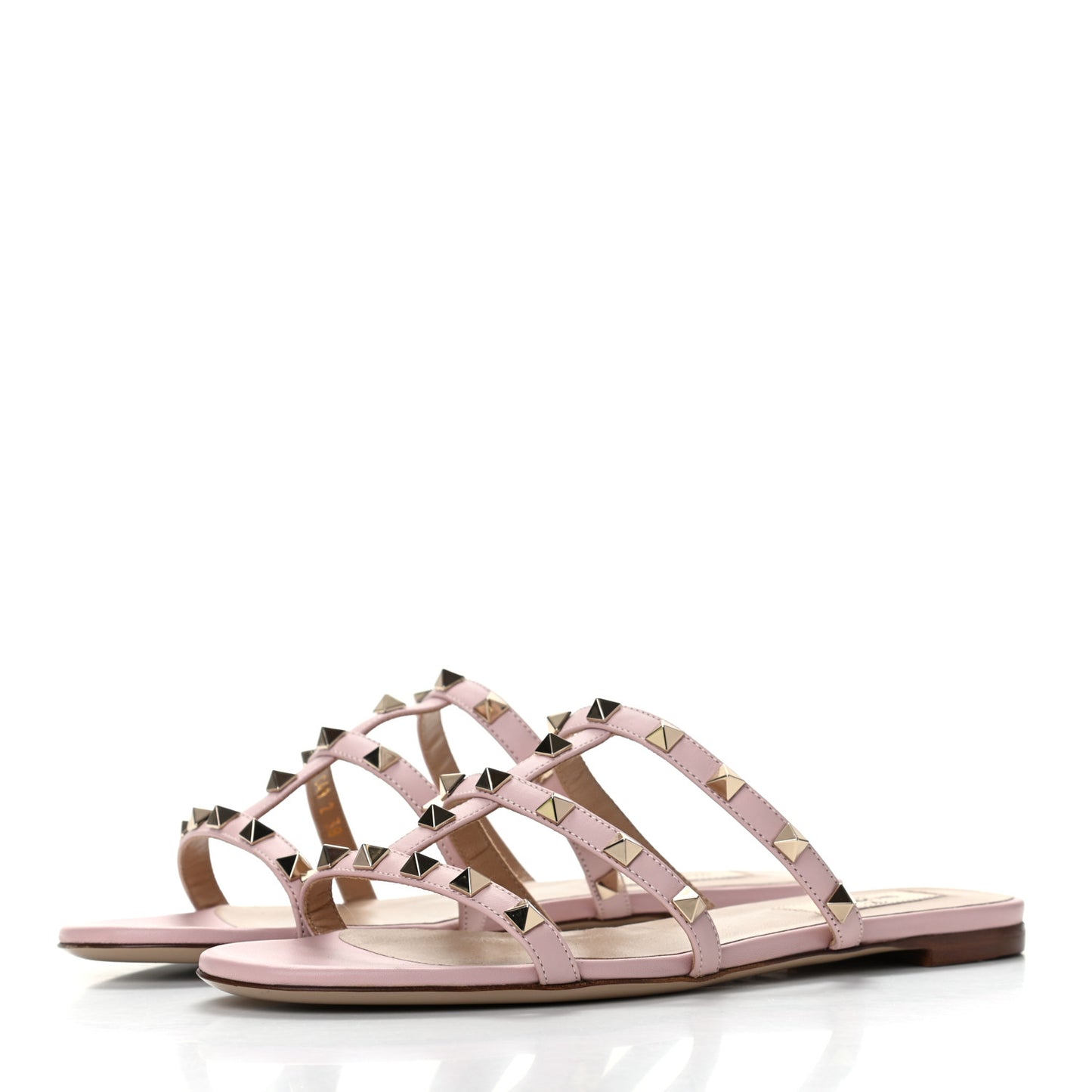Nappa Rockstud Caged Flat Slide Sandals 38 Water Rose