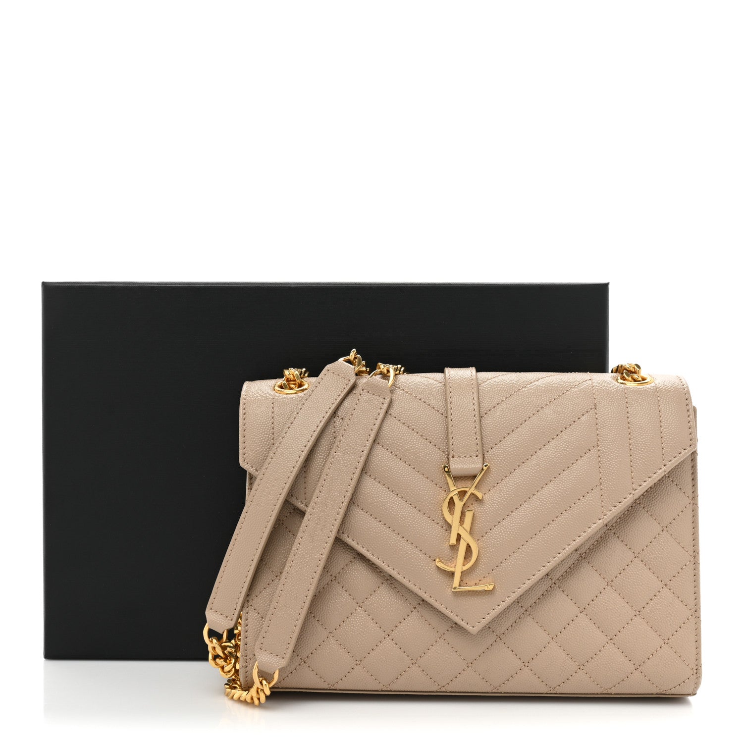 Saint Laurent Grain De Poudre Textured Mixed Matelasse Medium Triquilt Monogram Satchel Dark Beige 13 of 13