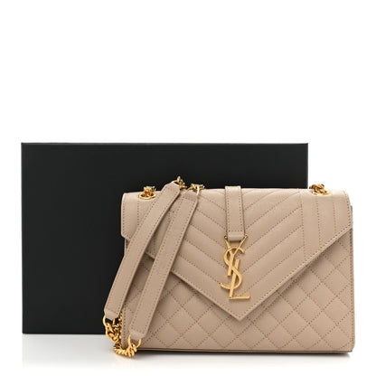 Saint Laurent Grain De Poudre Textured Mixed Matelasse Medium Triquilt Monogram Satchel Dark Beige 13 of 13