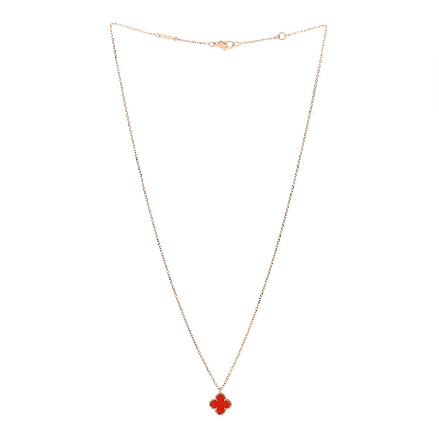 Van Cleef & Arpels 18K Rose Gold Carnelian Sweet Alhambra Pendant Necklace 3 of 5