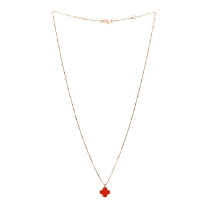 Van Cleef & Arpels 18K Rose Gold Carnelian Sweet Alhambra Pendant Necklace 3 of 5