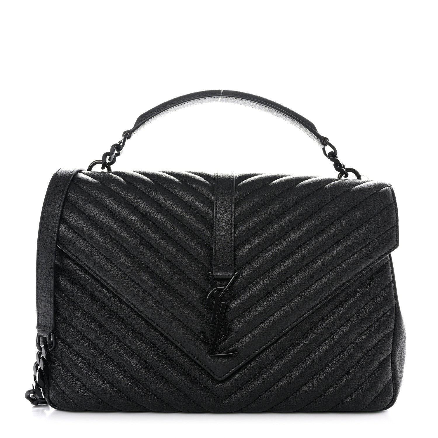 Saint Laurent Sheepskin Matelasse Chevron Monogram Monochrome Large College Satchel Black 1 of 10