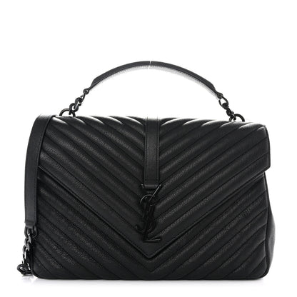 Saint Laurent Sheepskin Matelasse Chevron Monogram Monochrome Large College Satchel Black 1 of 10