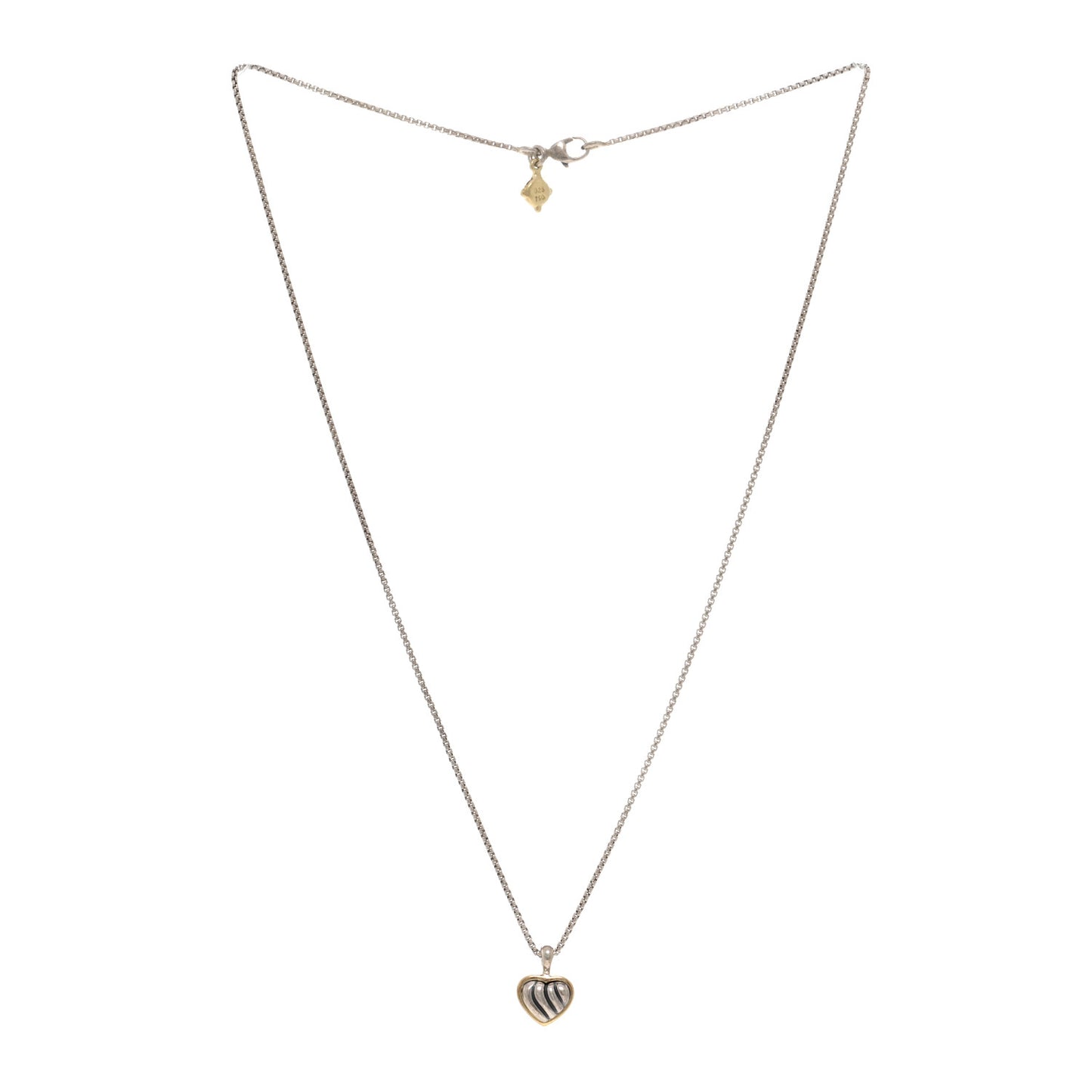 Sterling Silver 18K Yellow Gold Cable Heart Pendant Necklace