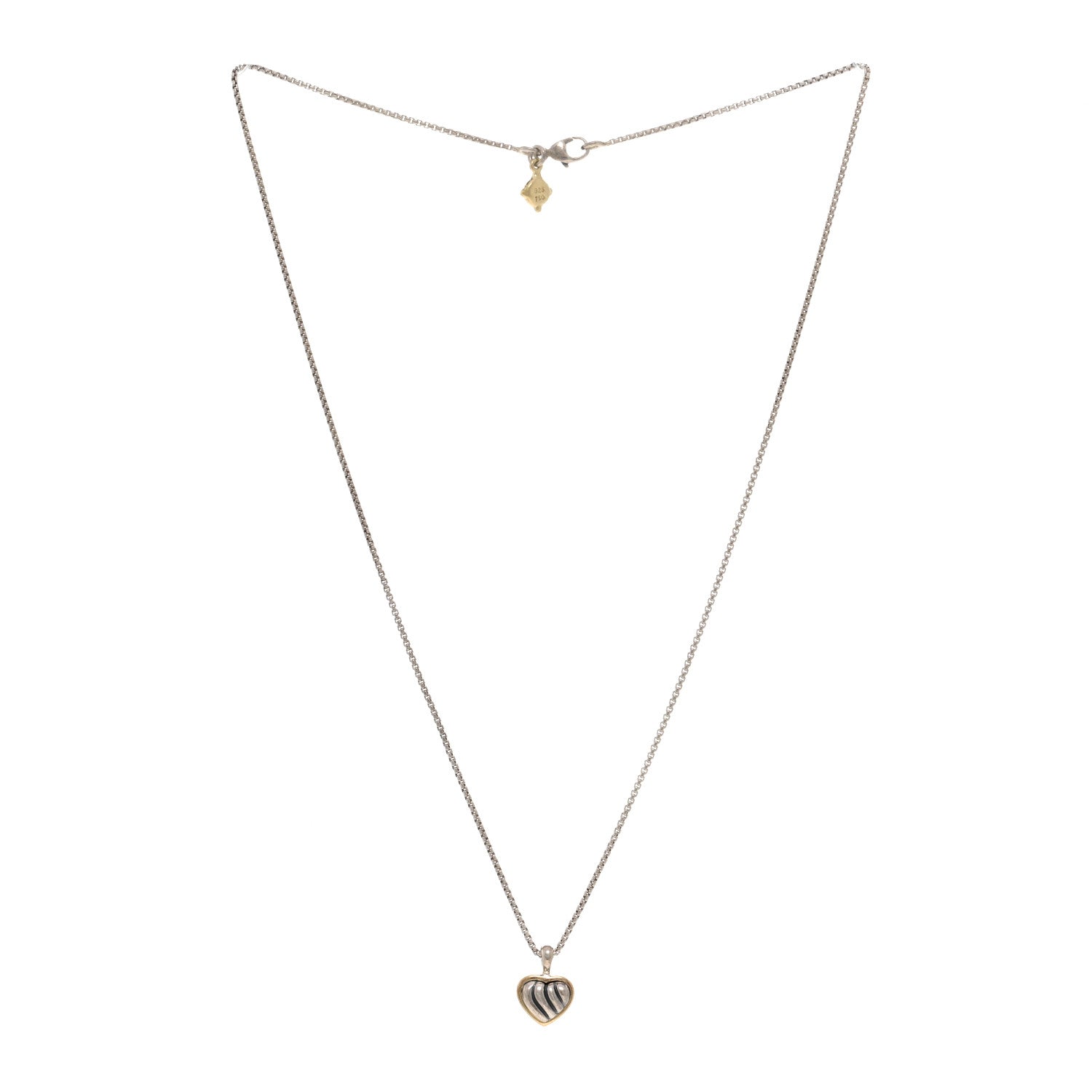 David Yurman Sterling Silver 18K Yellow Gold Cable Heart Pendant Necklace 3 of 4