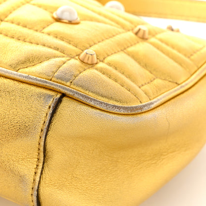 Gucci Metallic Calfskin Matelasse Studded Mini Pearly GG Marmont Shoulder Bag Gold 15 of 15