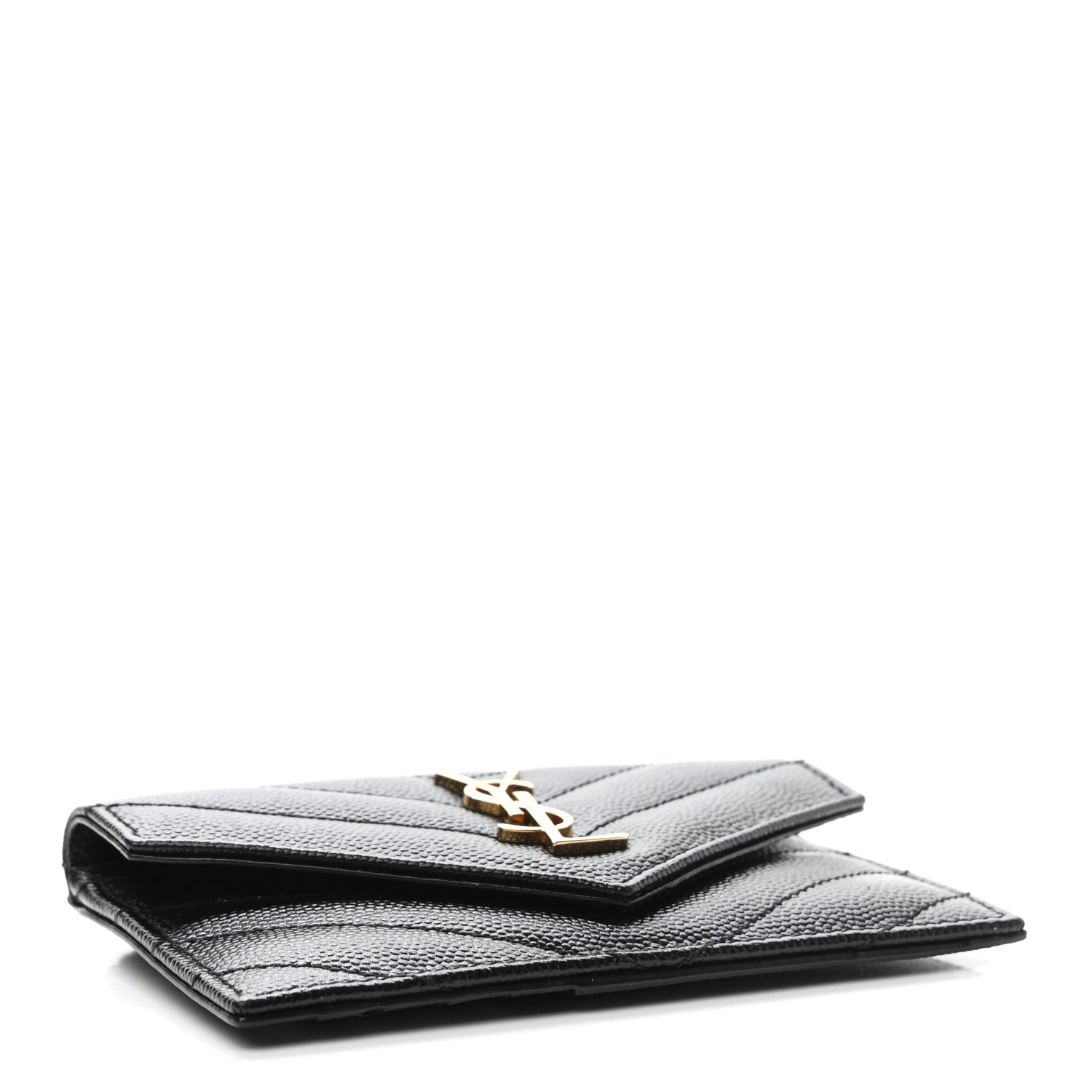 Saint Laurent Grain De Poudre Matelasse Chevron Monogram Compact Wallet Black 4 of 7