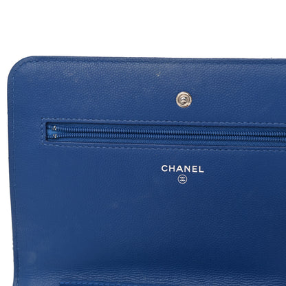 Chanel Caviar Camellia Embossed Wallet On Chain WOC Blue 13 of 14