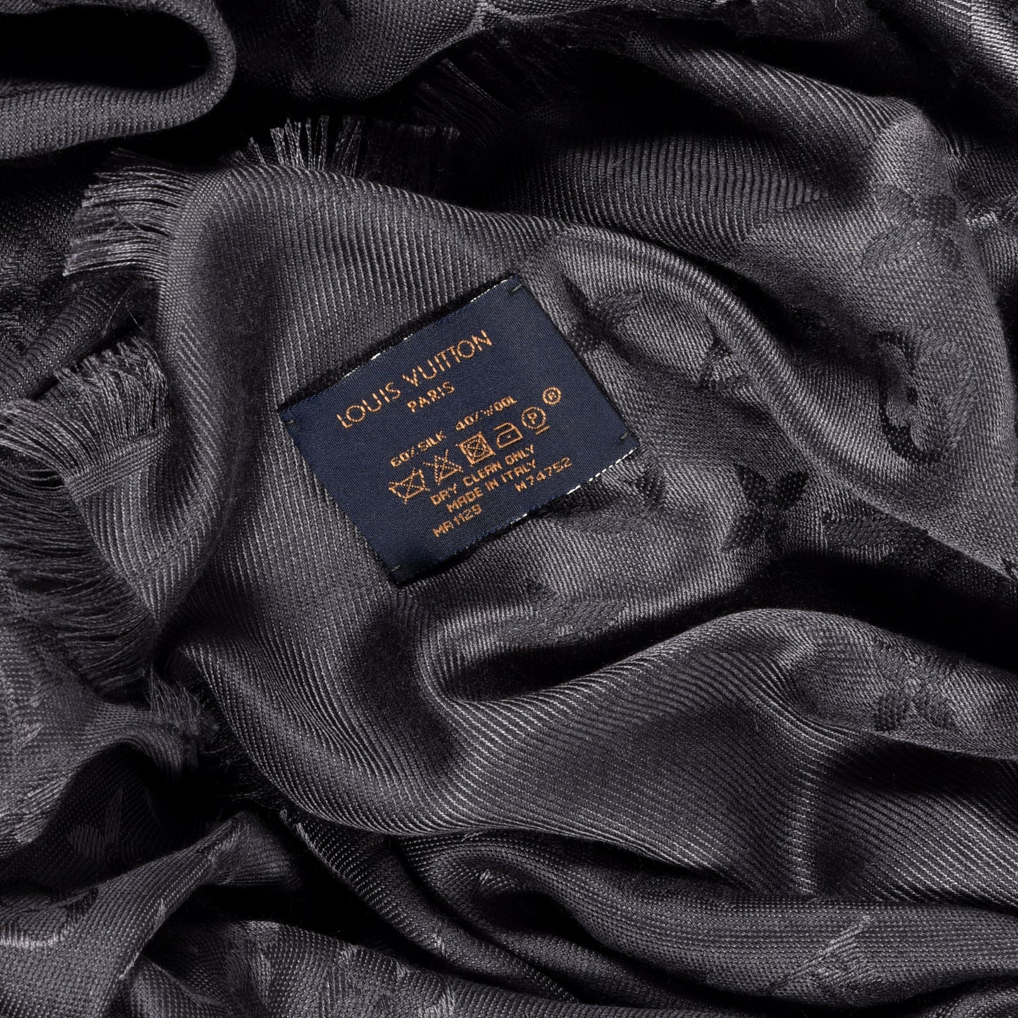 Silk Wool Monogram Shine Shawl Grey
