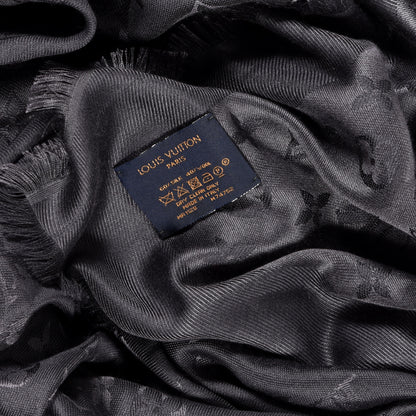 Louis Vuitton Silk Wool Monogram Shine Shawl Grey 3 of 3