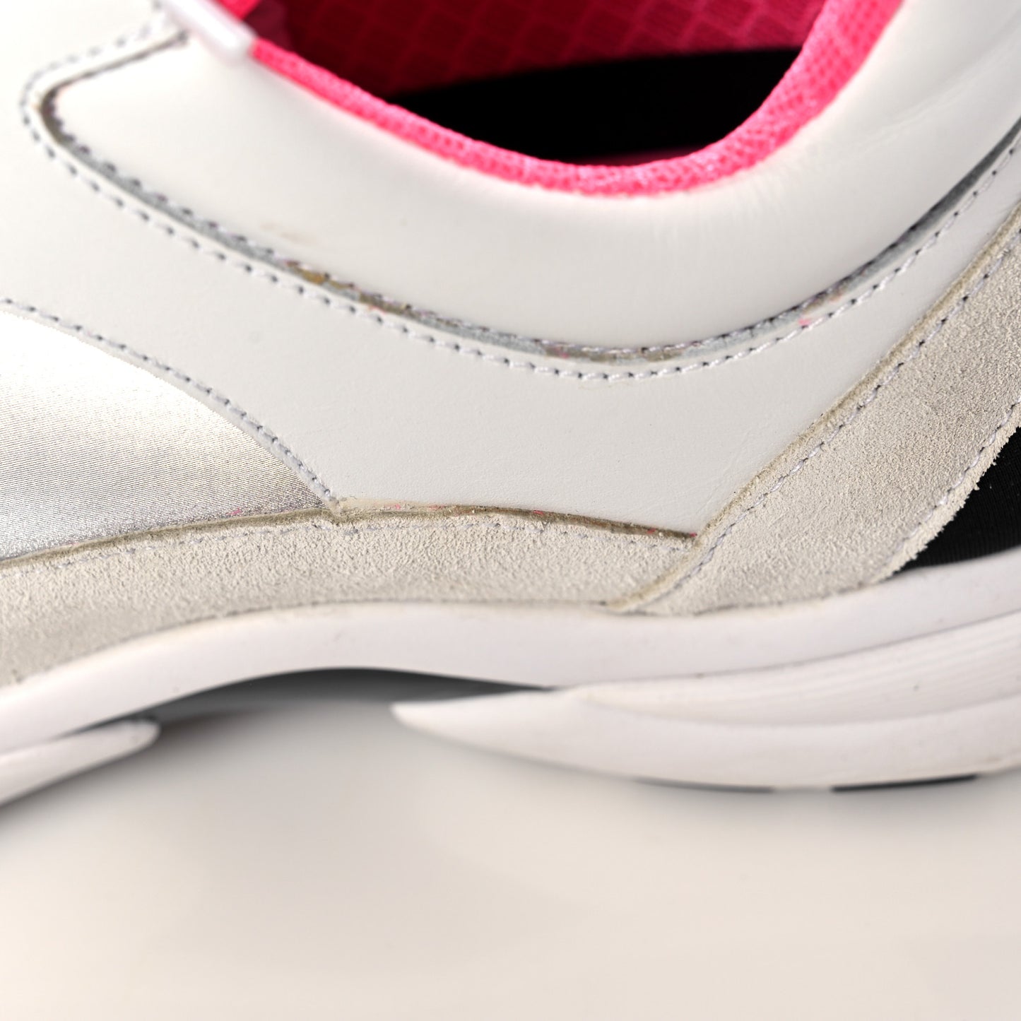 Calfskin Fabric Sneakers 40 White Silver Fluo Pink
