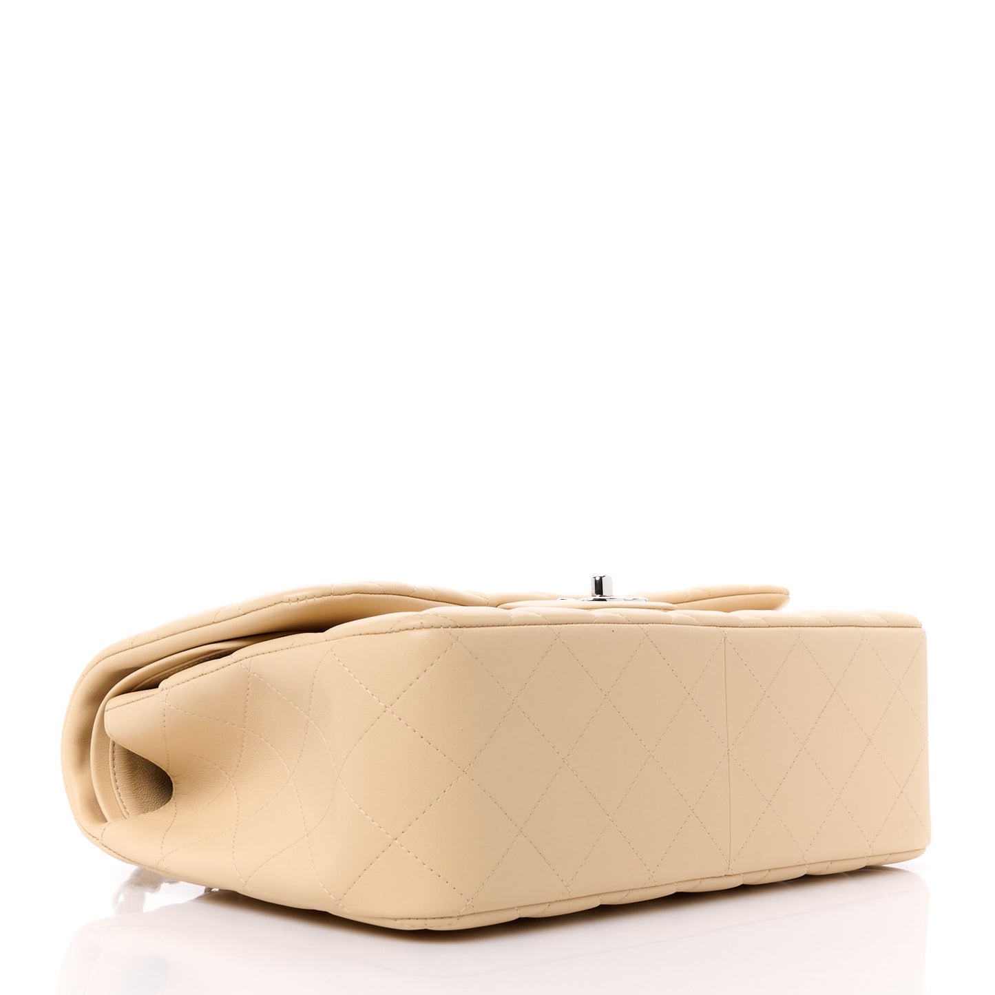 Lambskin Quilted Jumbo Double Flap Light Beige