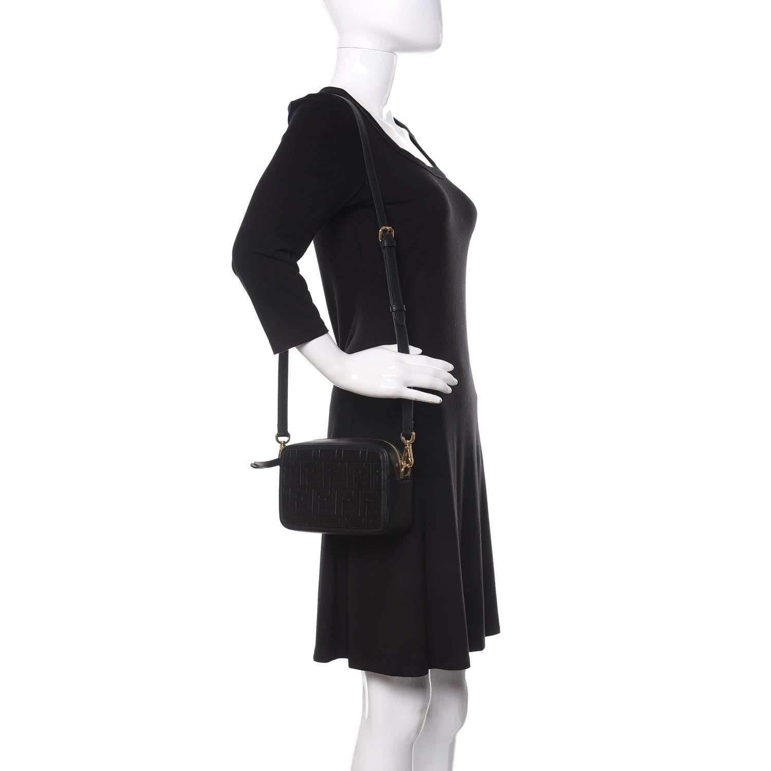 Fendi Vitello Century FF 1974 Embossed Mini Camera Case Black 2 of 12