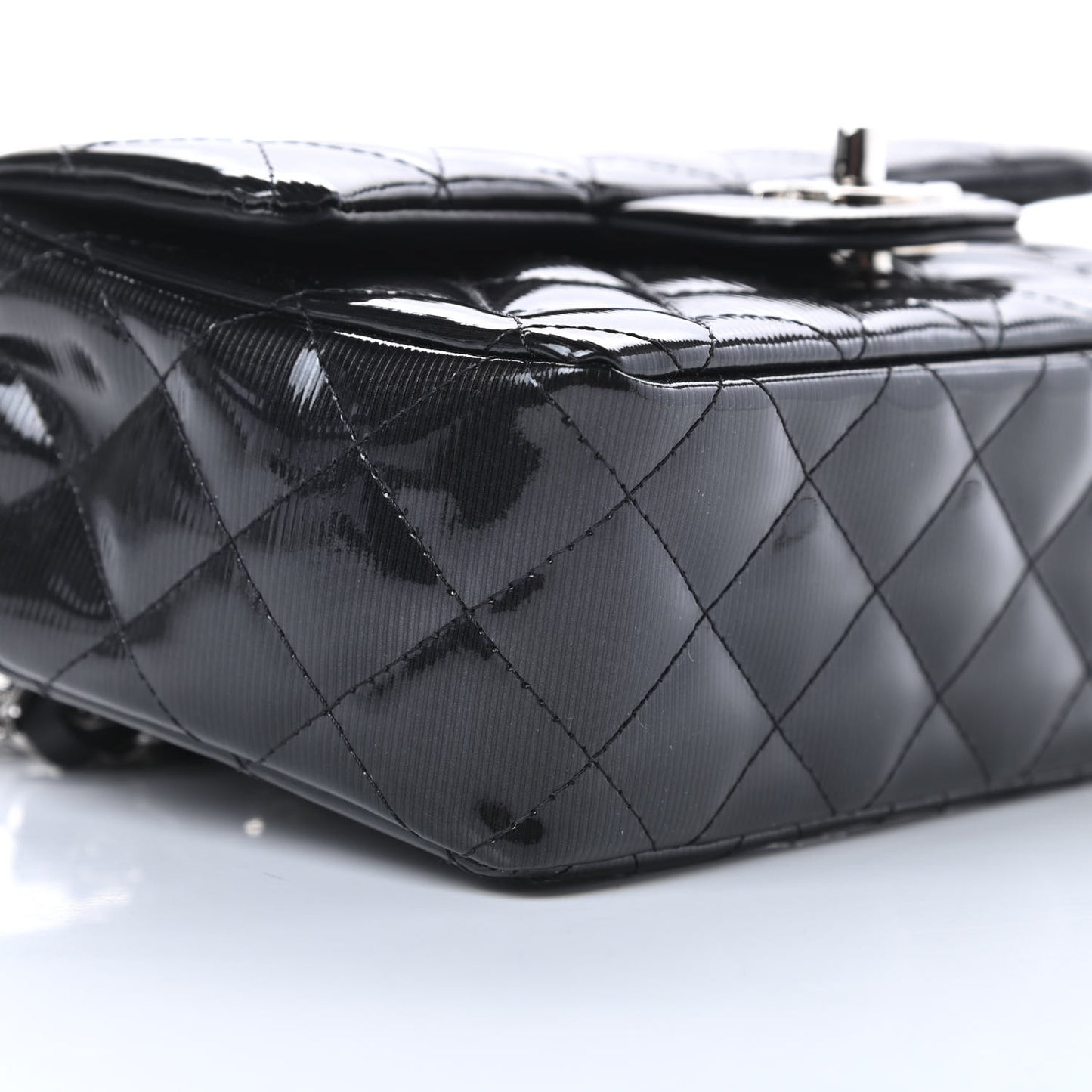 Striated Patent Calfskin Quilted Mini Rectangular Flap Black