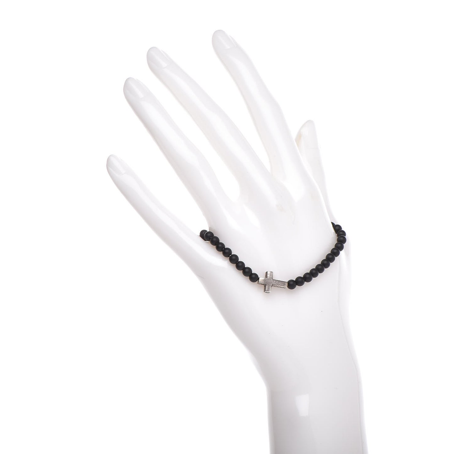 Sterling Silver Black Onyx Spiritual Bead Cross Bracelet