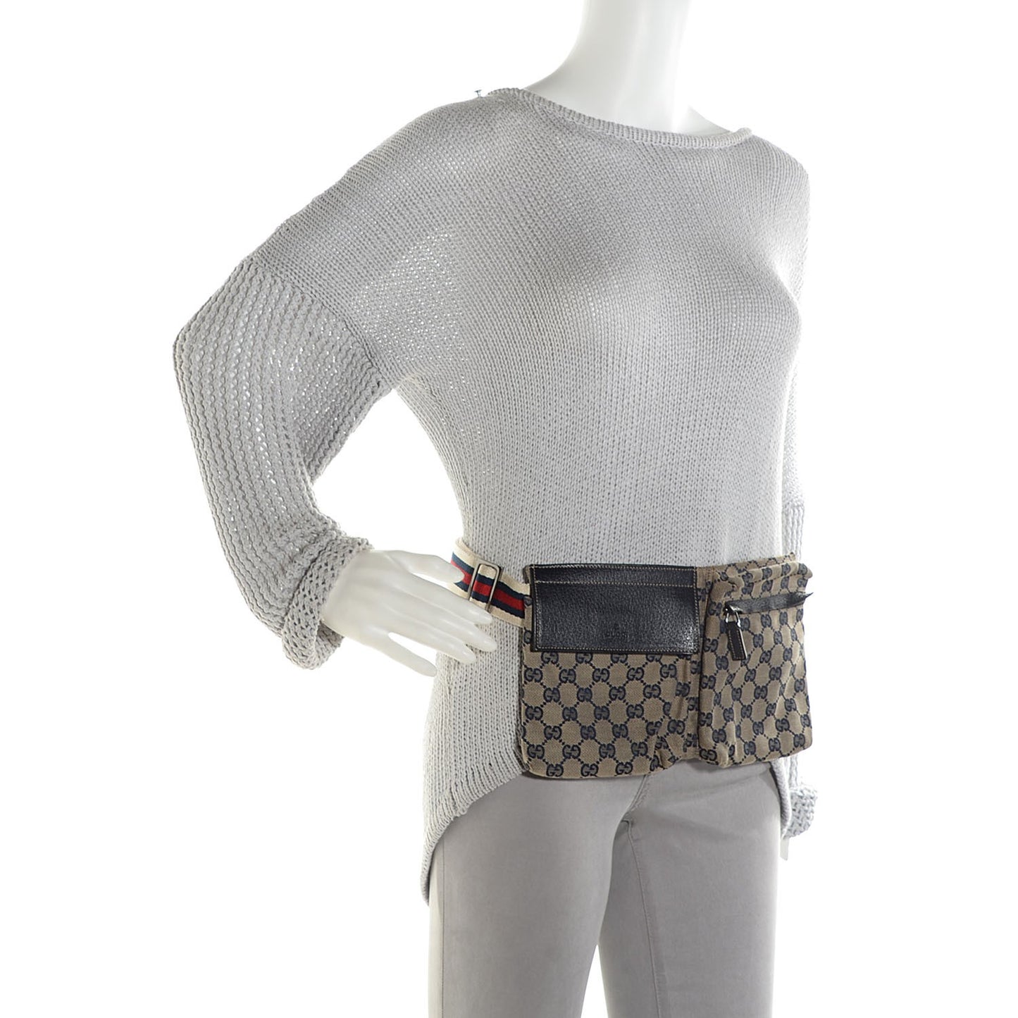 GG Monogram Web Double Pocket Belt Bag Navy