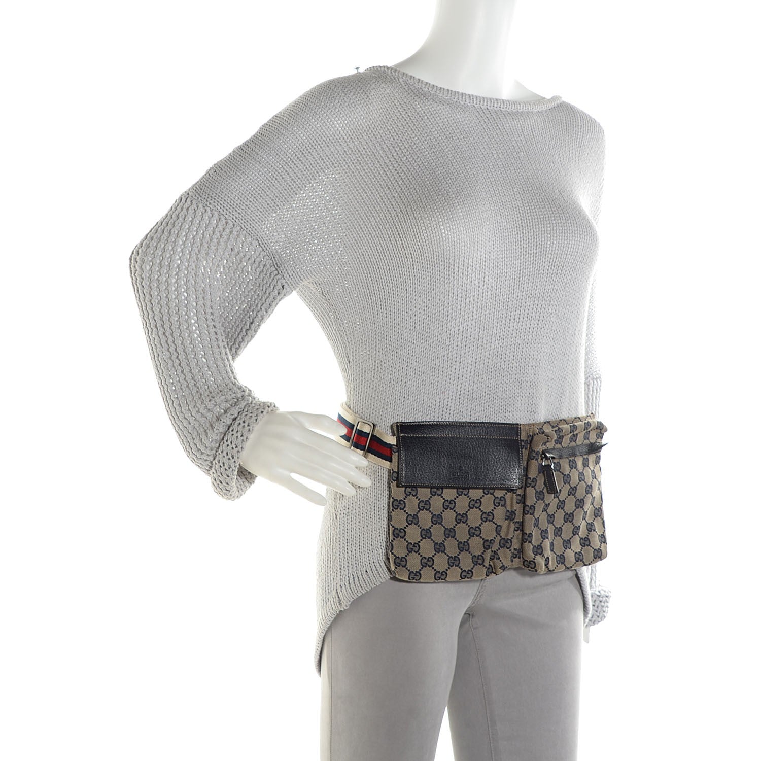 Gucci GG Monogram Web Double Pocket Belt Bag Navy 2 of 7