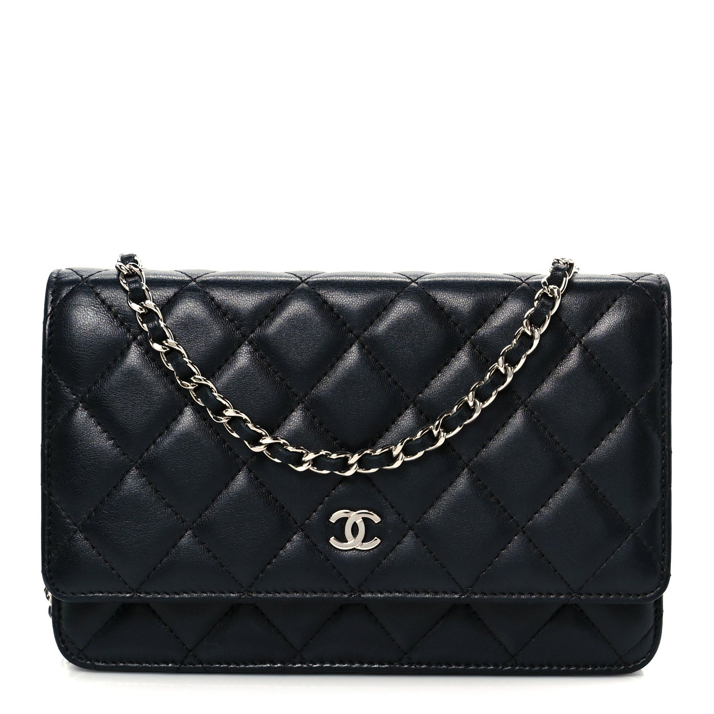 Lambskin Quilted Wallet On Chain WOC Black