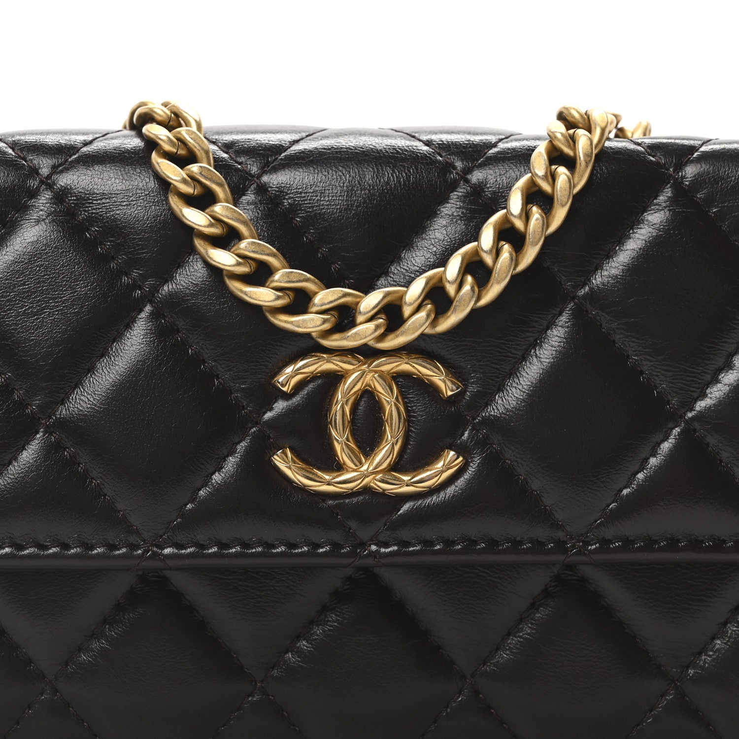Chanel Lambskin Quilted Pillow Crush Flap Phone Holder With Chain Dark Brown 8 of 10