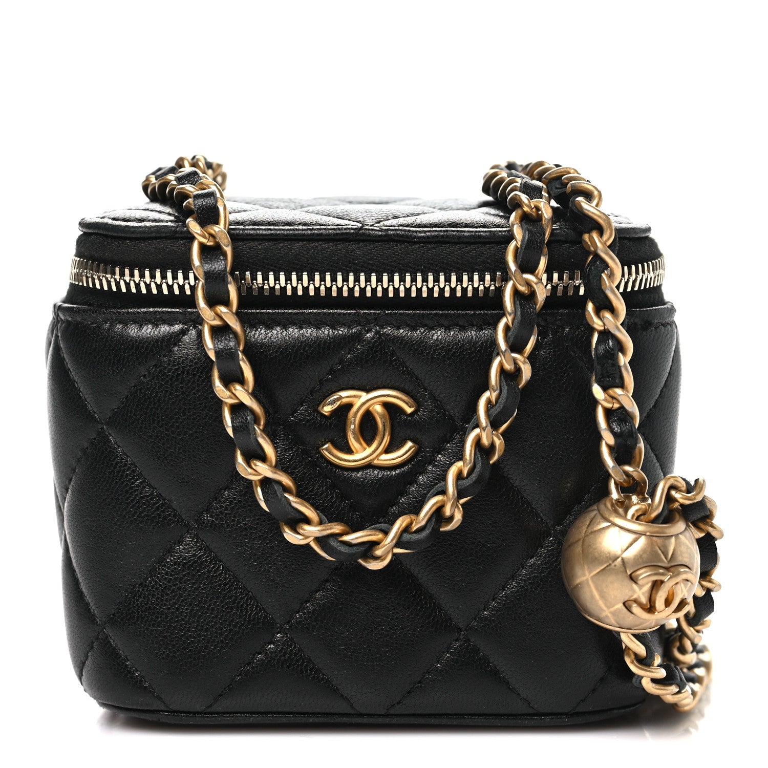 Chanel Lambskin Quilted Mini Pearl Crush Vanity Case With Chain Black 1 of 12