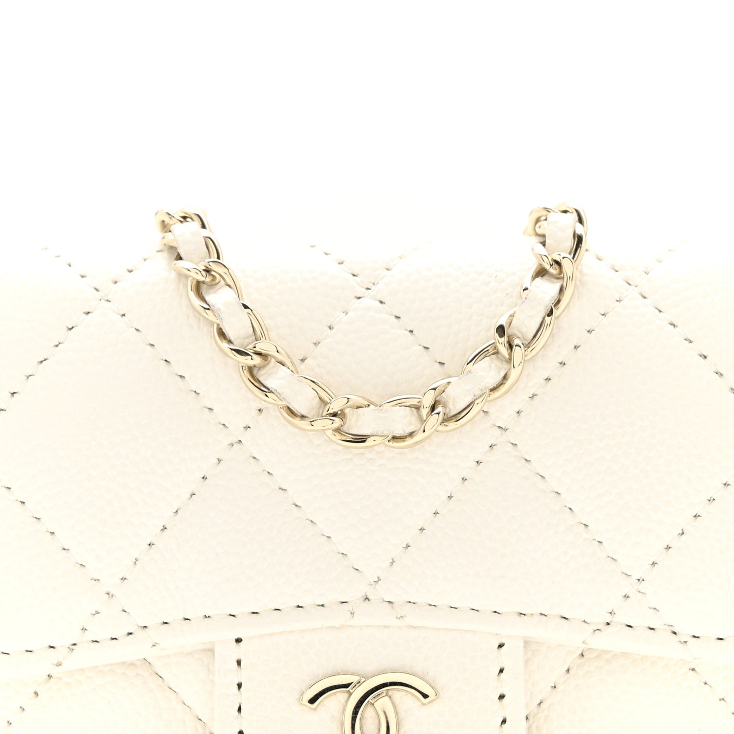 Caviar Quilted Mini Chain Belt Bag White