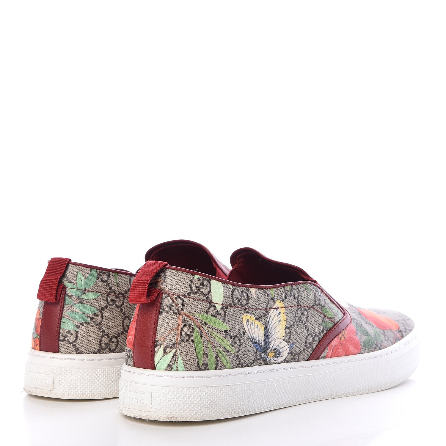 Gucci GG Supreme Monogram Tian Mens Dublin Slip On Sneakers 13 Beige Multicolor Red 4 of 14