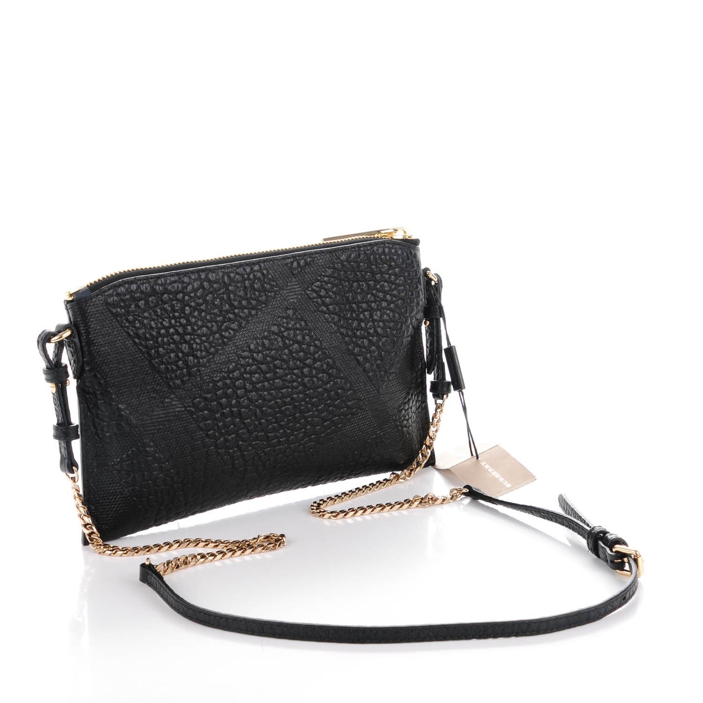 Signature Grain Calfskin Check Embossed Peyton Crossbody Clutch Bag Black
