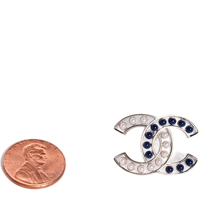 Chanel Pearl CC Earrings Silver White Blue 2 of 5