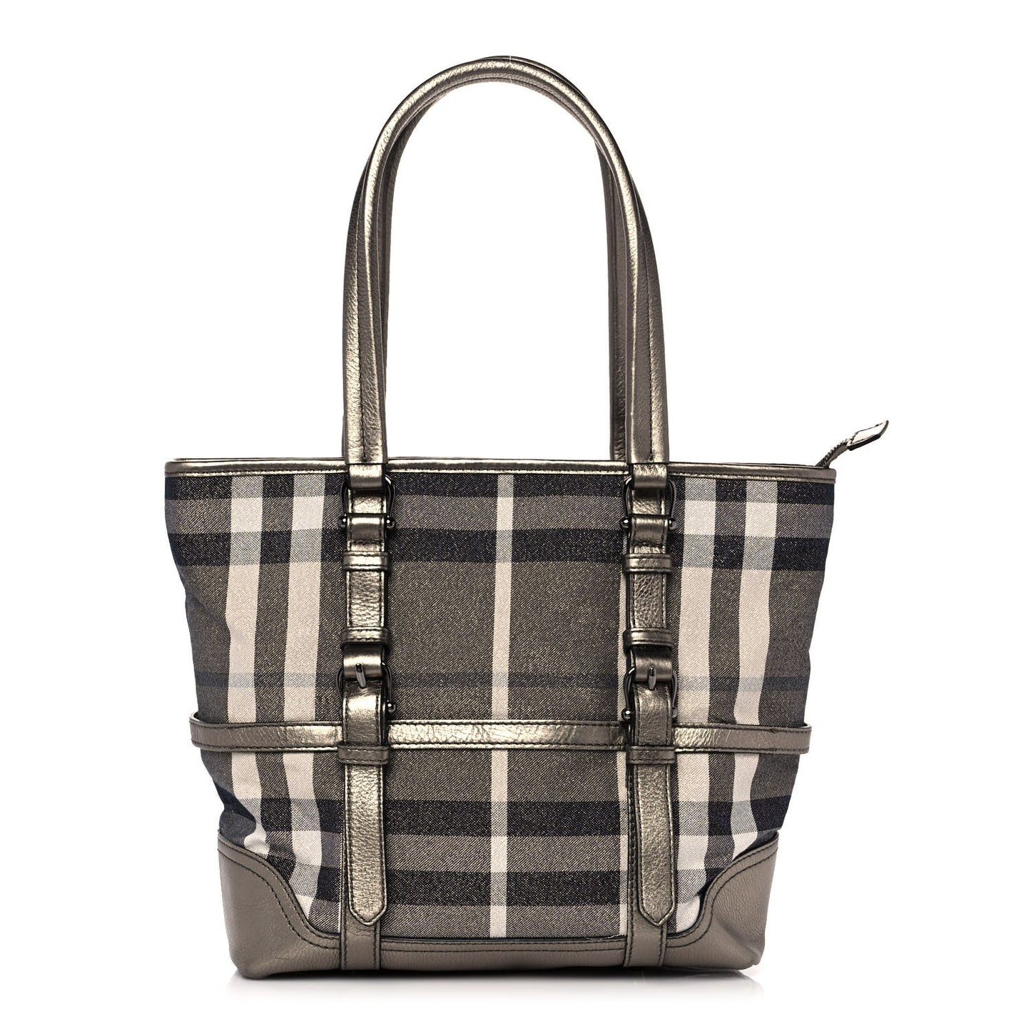 Metallic Calfskin House Check Tote Pewter