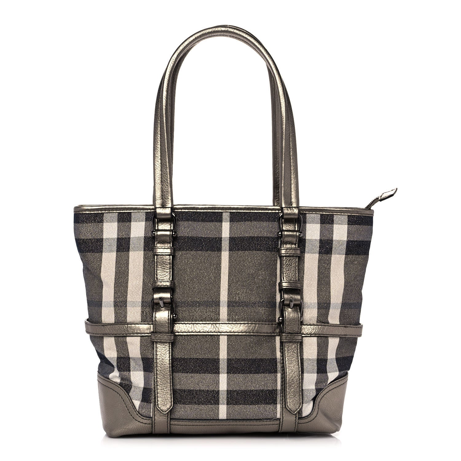 Burberry Metallic Calfskin House Check Tote Pewter 1 of 12