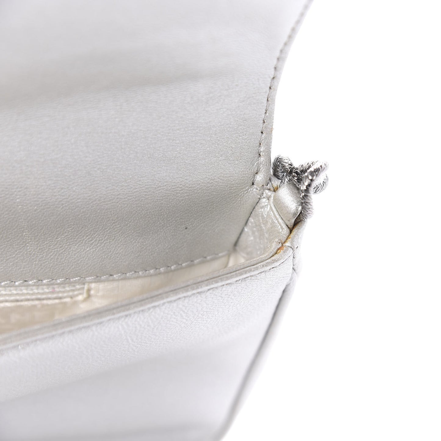 Metallic Lambskin Camellia Single Flap Silver