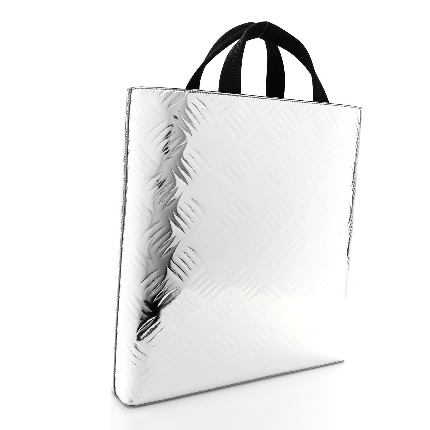 Prada Metallic Spazzolato Embossed Tote Argento 3 of 9