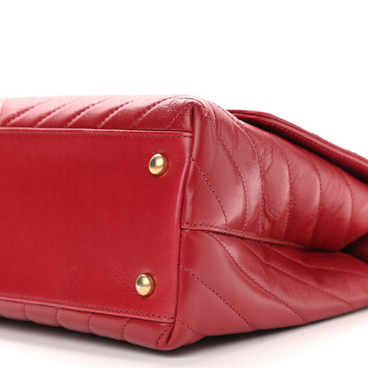 Chanel Calfskin Chevron Quilted Small Coco Handle Flap Red 9 of 13