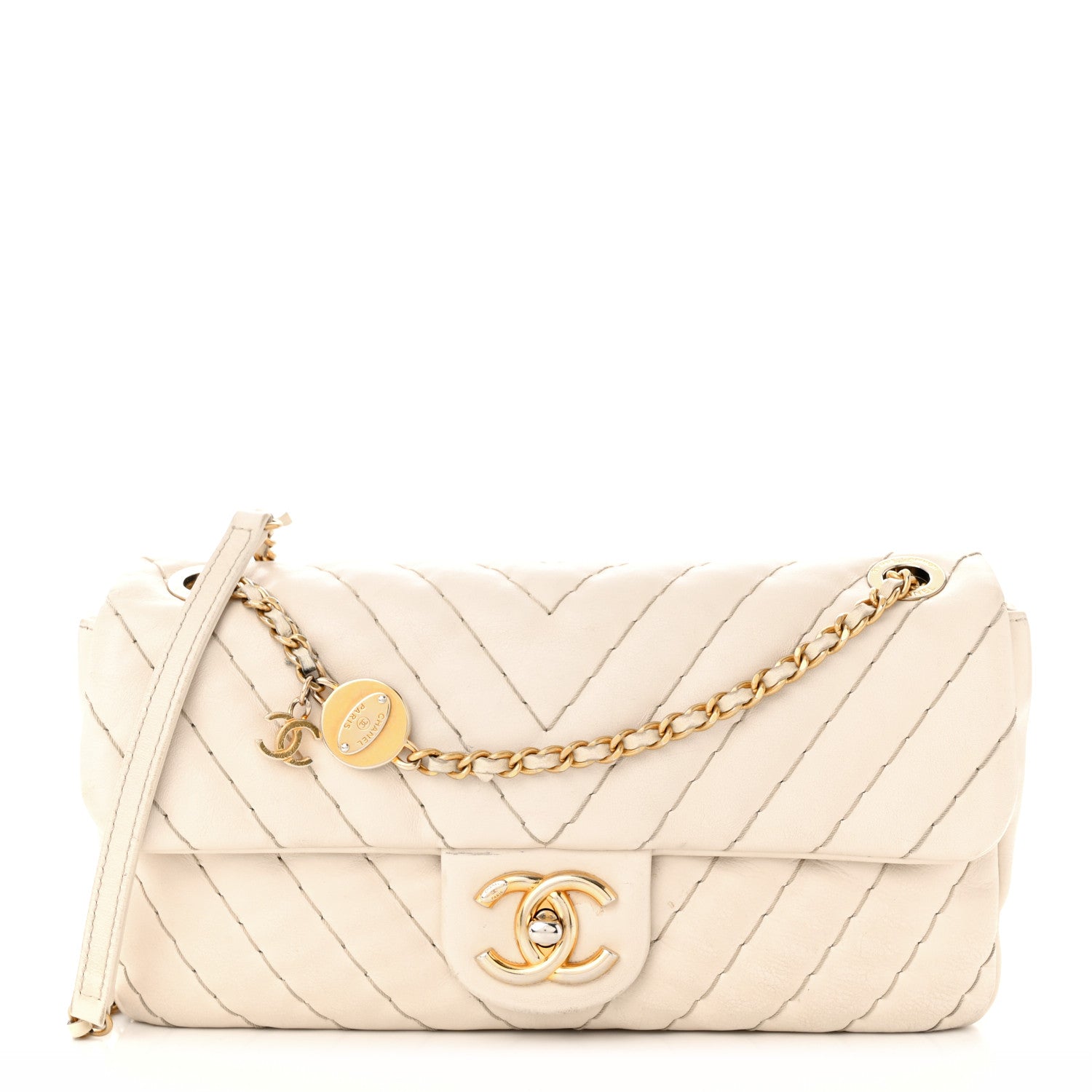 Chanel Calfskin Chevron Quilted Medium Surpique Flap Ivory 1 of 12
