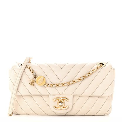 Chanel Calfskin Chevron Quilted Medium Surpique Flap Ivory 1 of 12