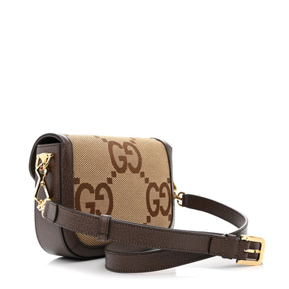 Gucci Monogram Jumbo GG Textured Dollar Calfskin Web Mini Horsebit 1955 Shoulder Bag Camel Ebony New Acero 3 of 12