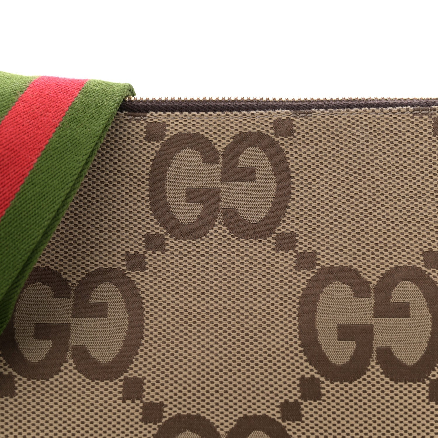 Gucci Monogram Jumbo GG Textured Dollar Calfskin Web Wristlet Messenger Bag Camel Ebony New Acero 8 of 12