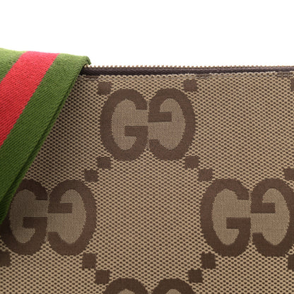Gucci Monogram Jumbo GG Textured Dollar Calfskin Web Wristlet Messenger Bag Camel Ebony New Acero 8 of 12
