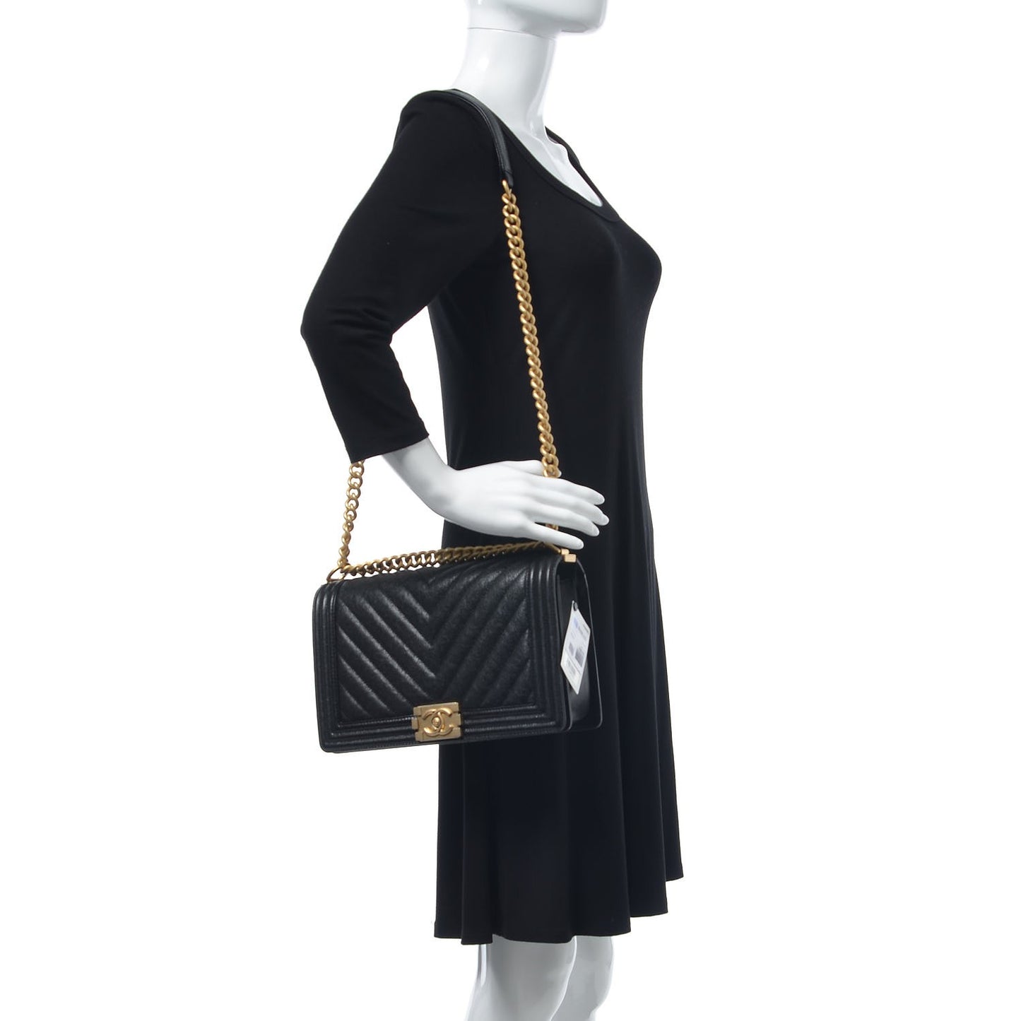 Caviar Chevron Quilted New Medium Boy Flap Black