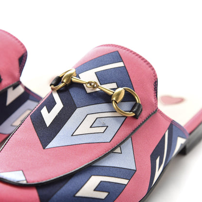 Gucci Satin GG Wallpaper Womens Princetown Slippers 36 Pink Flamboyant Blue Black 10 of 11