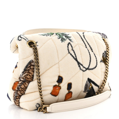 Saint Laurent Terrycloth Summer Print Quilted Small Loulou Puffer Monogram Chain Satchel Multicolor White 3 of 10