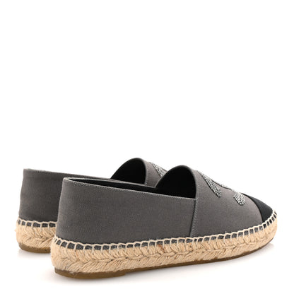 Chanel Canvas Grosgrain CC Espadrilles 38 Grey Black 5 of 9