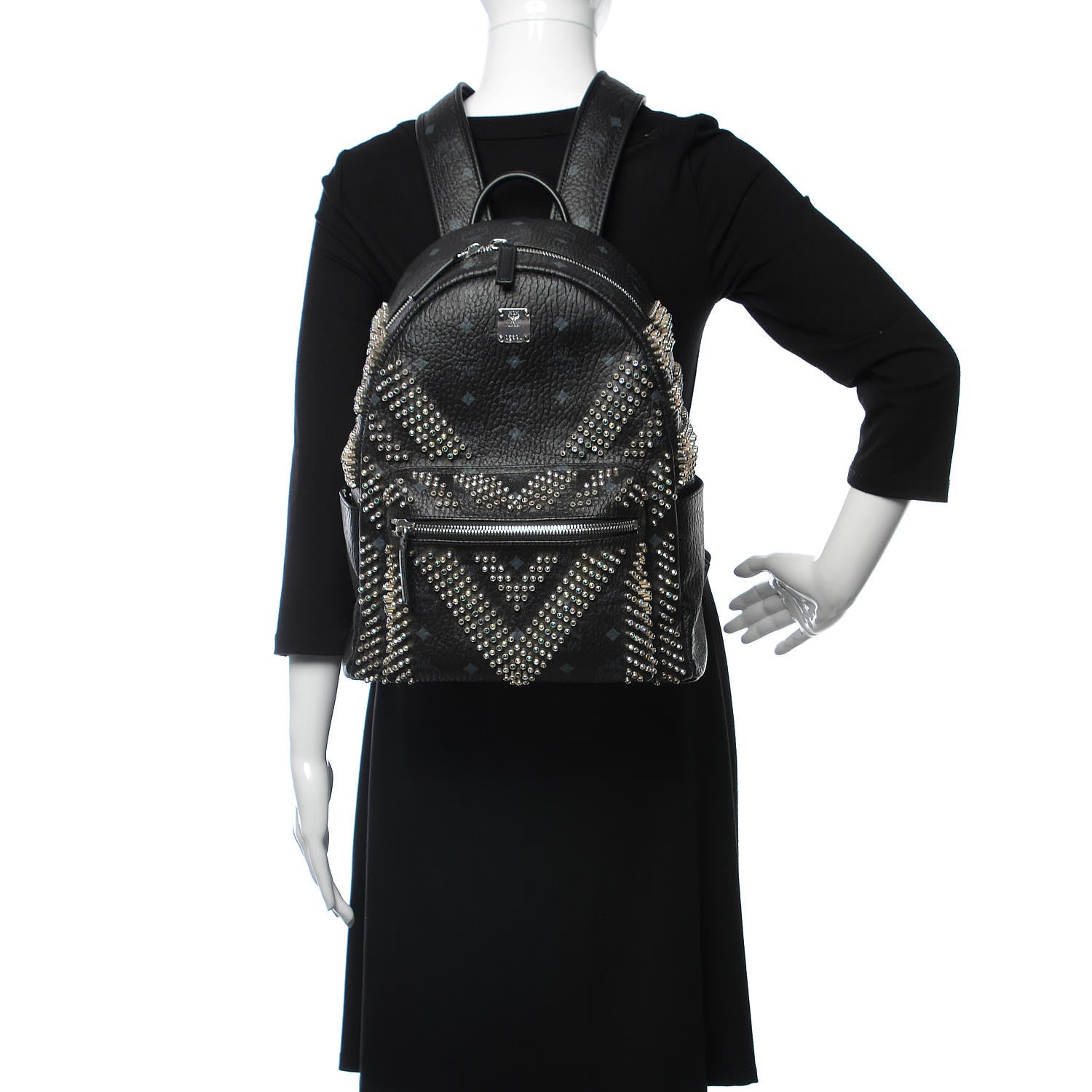 MCM Visetos Studded Small Crystal Backpack Black 2 of 7