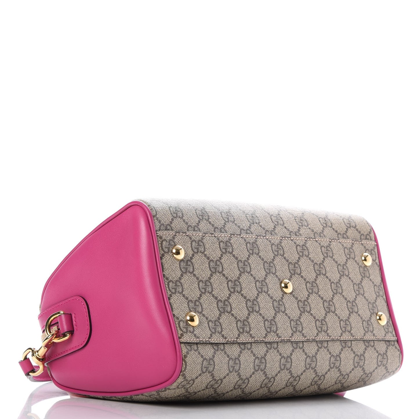 GG Supreme Monogram Moon Calfskin Small Boston Beige Ebony Hibiscus Red New Rosette