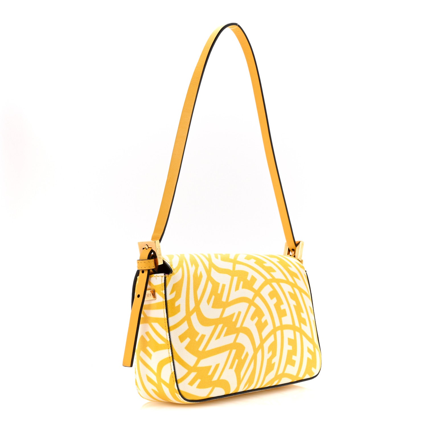 Fendi X SARAH COLEMAN Glazed Canvas Vitello King FF Vertigo Mini Baguette 1997 Mimosa White 3 of 10