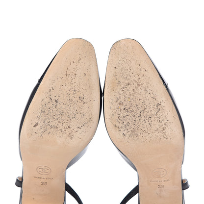 Chanel Lambskin Patent Cap Toe CC Slingback Sandals 36 Black 10 of 15