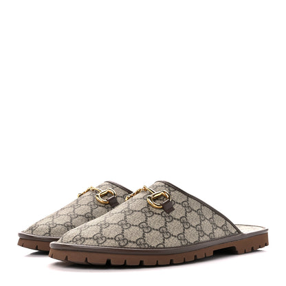 Gucci GG Supreme Monogram Miro Soft Calfskin Men's Horsebit Slippers 10 Beige Ebony New Acero 4 of 9